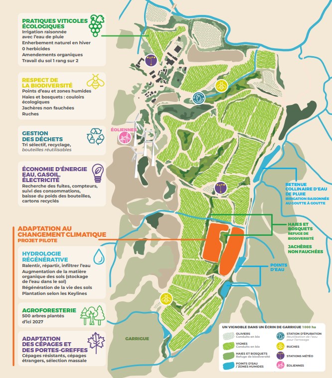 Carte des actions durables et écologiques mises en œuvre au Château de Lastours à Portel-des-Corbières